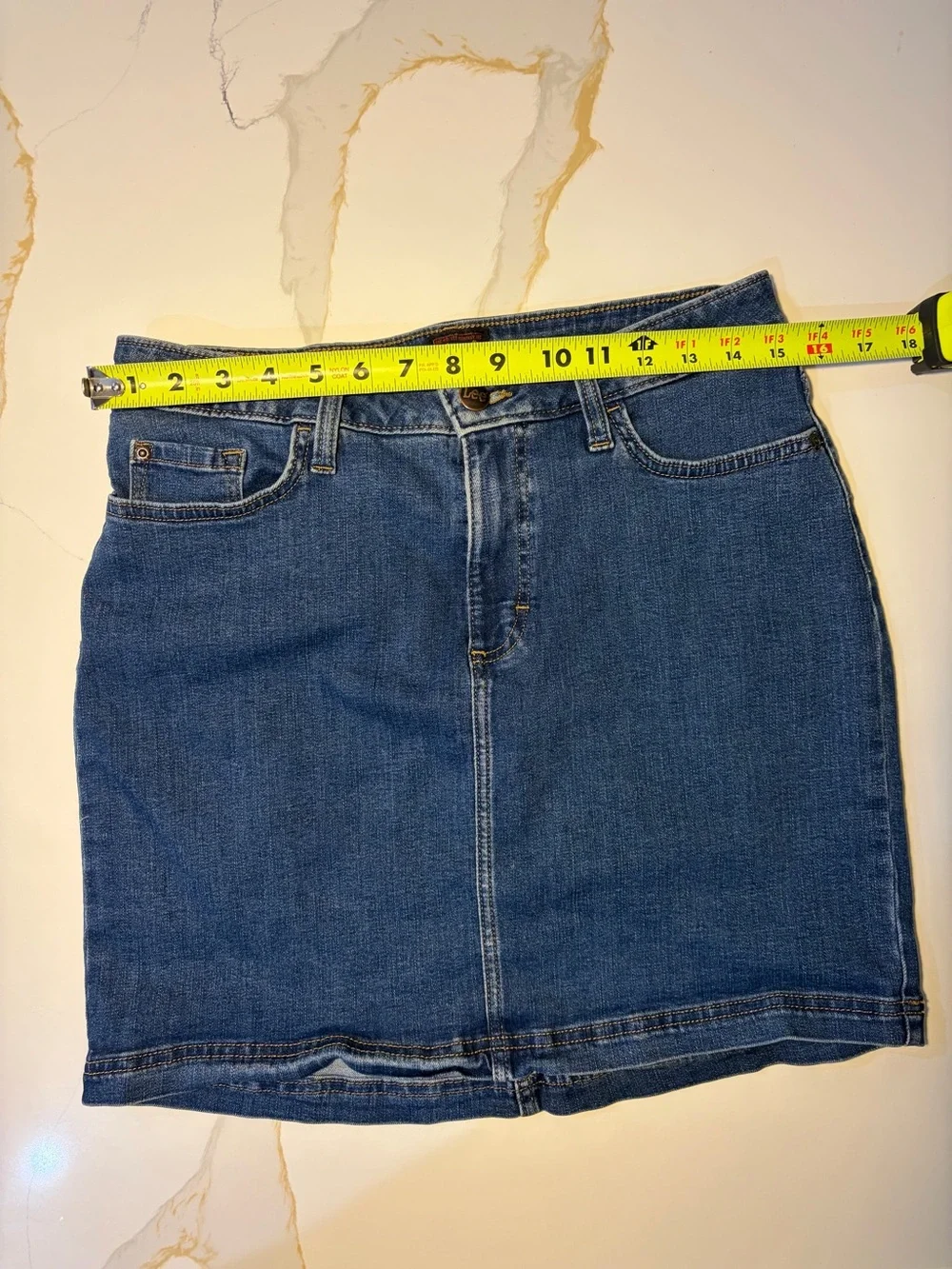 Lee Women’s Denim Skort Blue Stretch Jean Skirt with Built-In Shorts Size L